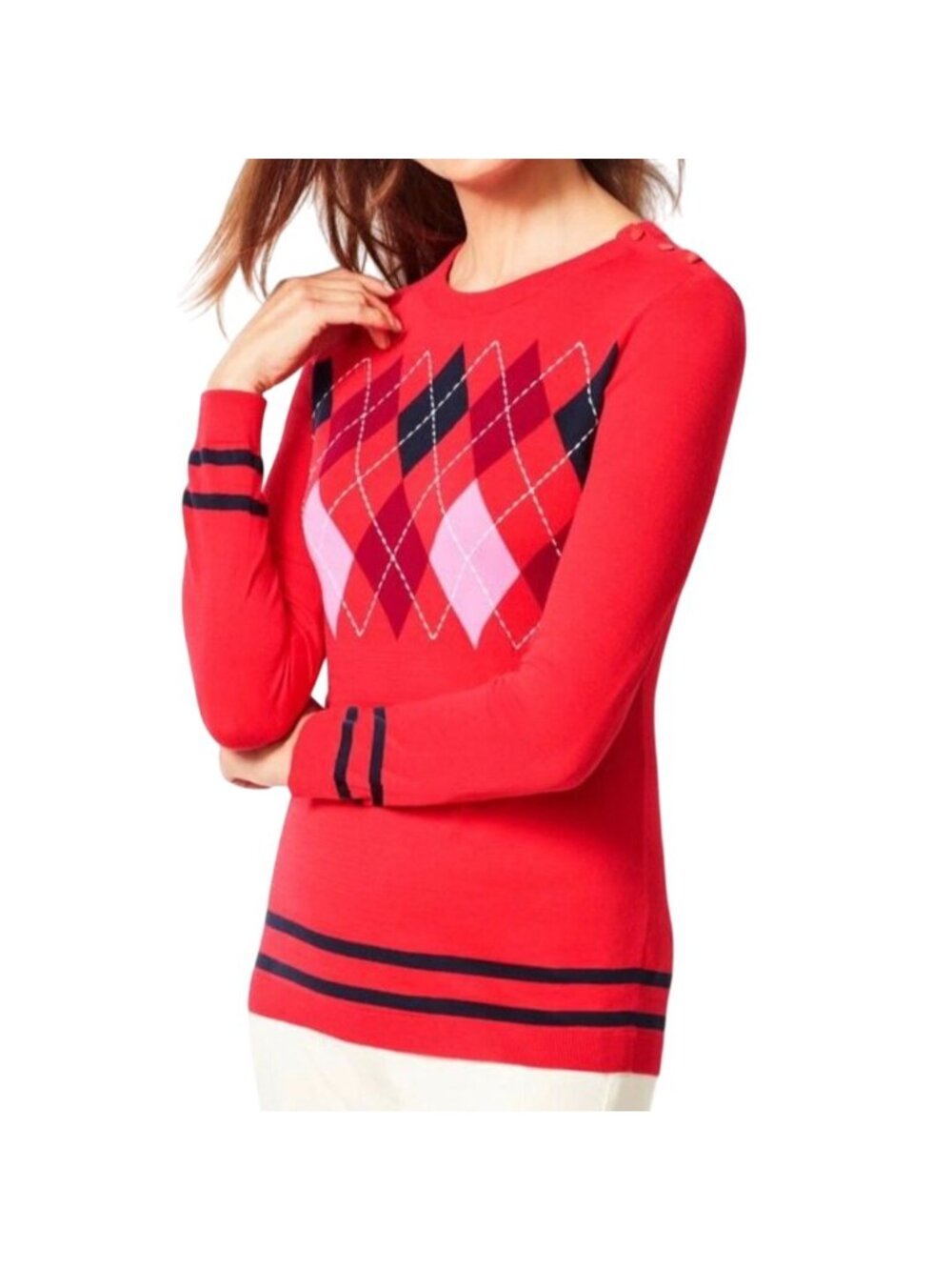 Tabots NWOT Preppy 100% Cotton Argyle Pullover Sweater Size M
